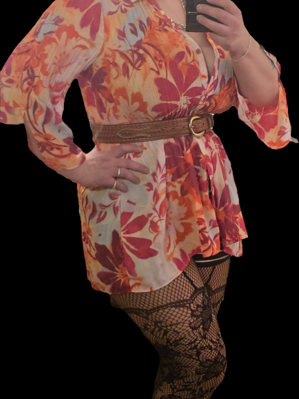 Sunny Leigh Orange & Pink Floral Tunic Top/Dress